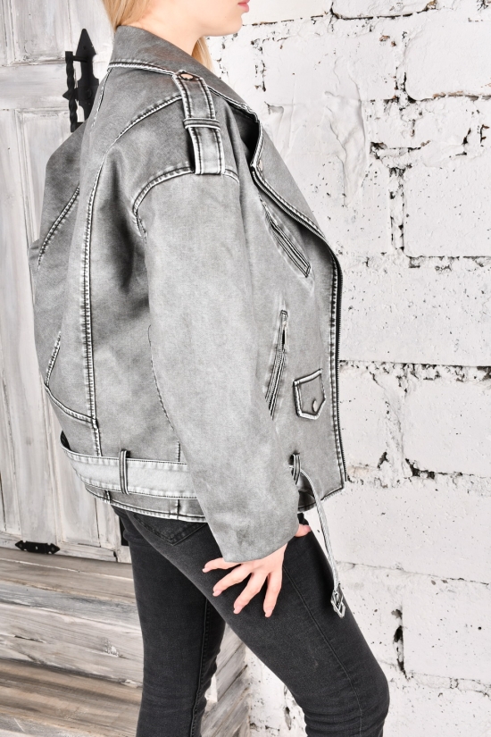 Куртка жіноча (кол. сірий) модель "Косуха" з екошкірою "VIVO" Розміри в наявності : 44, 48, 50, 52 арт.K-802-A