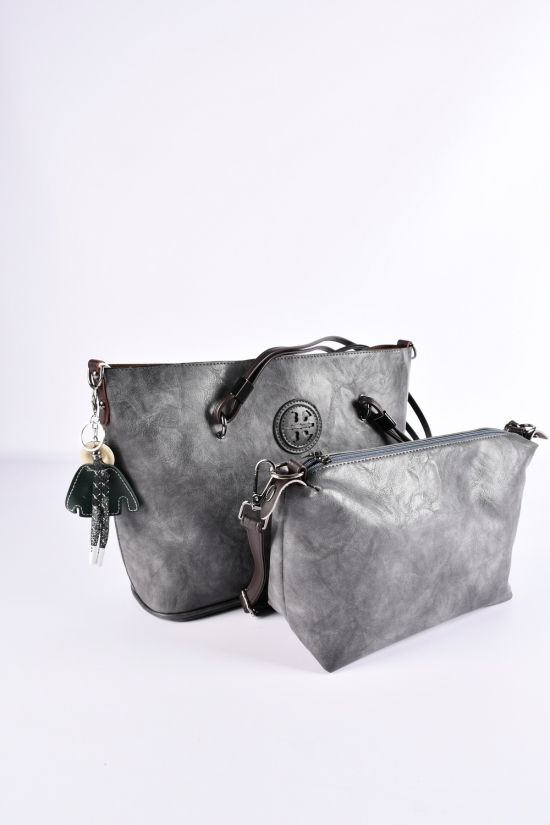 Cумка женская (цв.серый) + сумка через плече из натуральной кожи размер 38/27/13см арт.3002-1