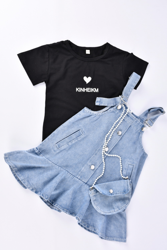 Сарафан джинсовий футболка для дівчинки з сумочкою Зріст в наявності : 110, 116, 122, 128 арт.X023