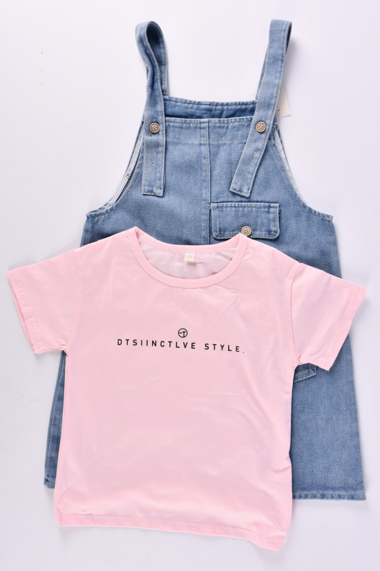 Сарафан джинсовый + футболка для девочки (цв. розовый) Рост в наличии : 122, 140 арт.D030