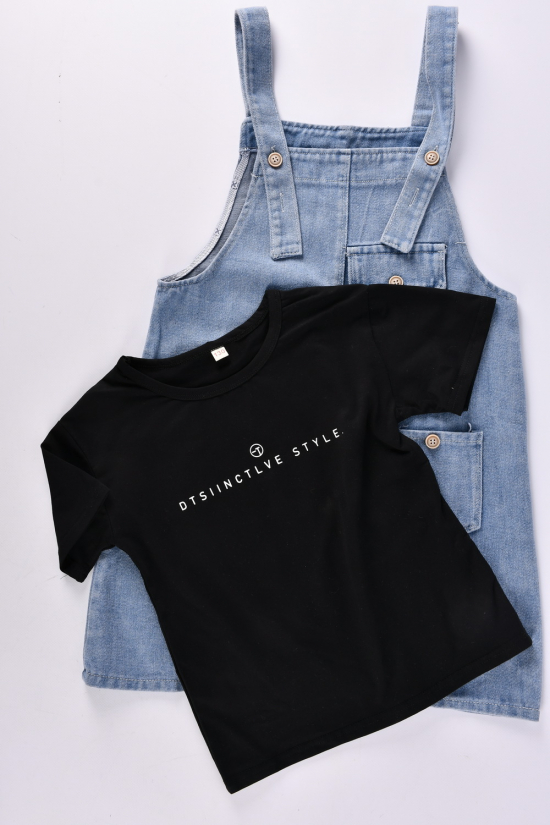 Сарафан джинсовый + футболка для девочки (цв. черный) Рост в наличии : 128, 146 арт.D030