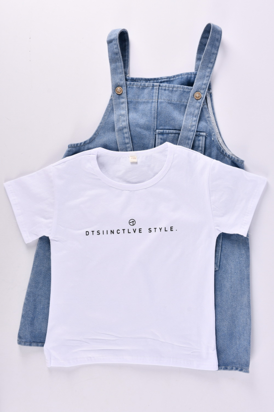 Сарафан джинсовый + футболка для девочки (цв. белый) Рост в наличии : 122 арт.D030