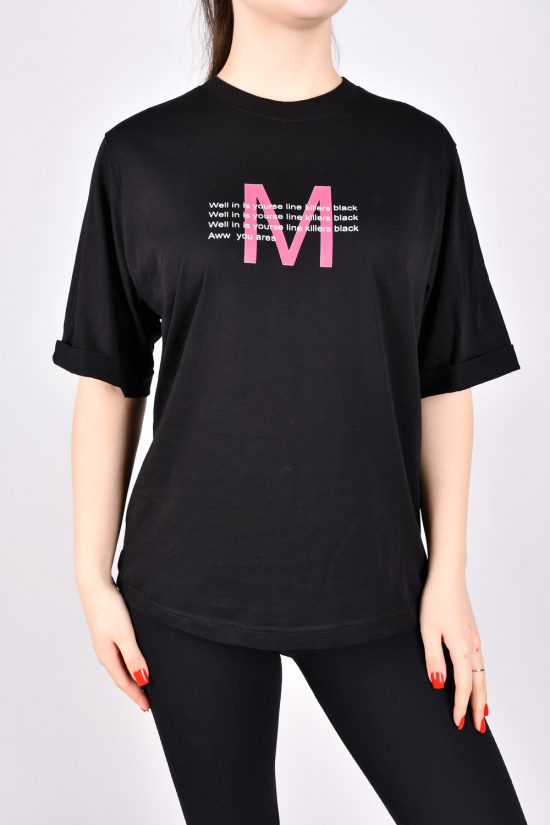 Жіноча футболка (кол. чорний) трикотажна модель Over Size "LALE FASHION" Розміри в наявності : 44, 46, 48, 50 арт.24022