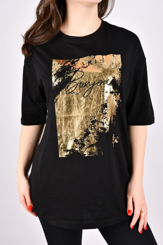 Жіноча футболка (кол. чорний) трикотажна модель Over Size "LALE FASHION" Розміри в наявності : 42, 44, 46 арт.1205
