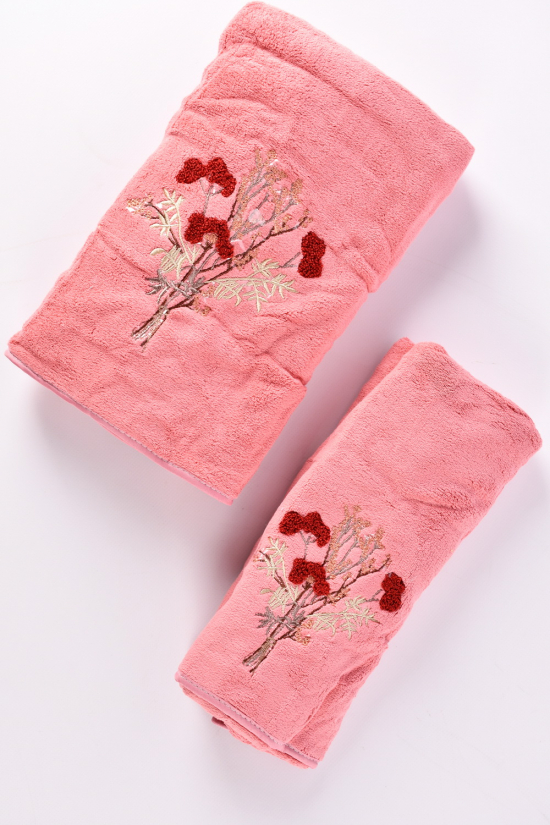 Набор полотенец (цв.розовый) банное размер 70/140, лицевое 50/100см (вес 400г) арт.6995