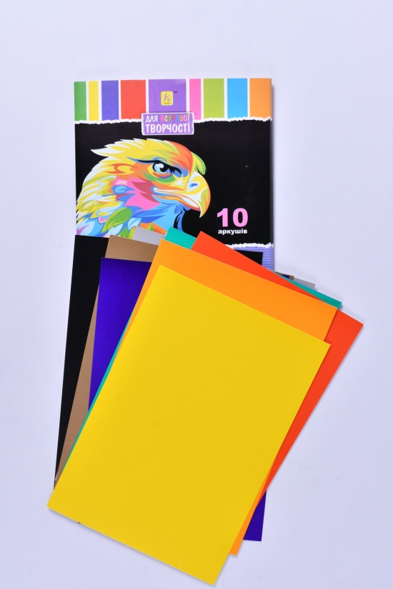 Картон кольоровий односторонній формат А4 10 кольорів коленкор арт.10 листов